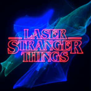 Stranger Things logo with swirling lasers in the background