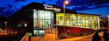 Night photo of SportsWorks