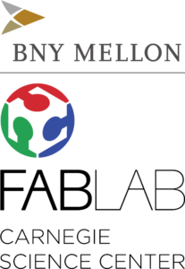 BNY MELLON logo on top of the FAB LAB Carnegie Science Center logo